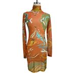 Kai Collective Gaia Mini Dress Printed Mesh Turtleneck Orange Photo 1