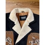 Vintage Leather Bomber Jacket L Western Horse Rider Sherpa Collar Wool Coat Black Size L Photo 5