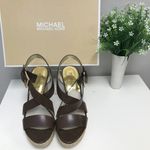 Michael Kors Giovanna Brown Leather Platform Espadrille Wedge - New - Size 9 Photo 1