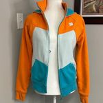 DC Women's Vibrant Orange and Teal Jacket hooded sweatshirt size Medium Photo 0