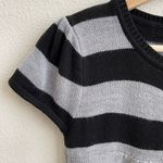Heart N Crush Black Grey Stripe Heart Goth Sweater Short Sleeve Babydoll Top Photo 2
