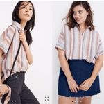 Madewell Oversized Boxy Button Up Striped Flannel Short Sleeve Top Women's XXS Photo 1