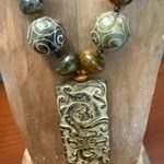 None Handcrafted Turquoise and Brown Beaded Necklace beautiful hand carved beads Photo 3