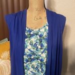 Basic Editions Blue and floral faux dual layer sleevelss t Photo 1