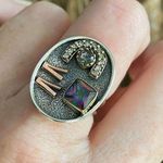 Two Tone Art Deco Rainbow Topaz & CZ Ring Size 8 Photo 1