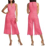 Trina Turk  Eyelet Scallop Hem Cropped Jumpsuit in Cosmo Pink Size 12 Photo 1