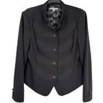 CAbi  Military Blazer Jacket Womens 10 Gray Embroidered Polyester Metal Buttons Photo 0