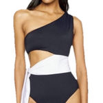 Ralph Lauren  Cutout One Shoulder Women One Piece Swimsuit Black & White Size 12 Photo 0
