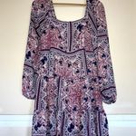 SAVANNA JANE Frilly Patchwork Print Mini Dress Size Medium M Long Sleeve Purple Photo 0