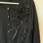 August Silk  Academia Cardigan Sweater Black 3/4 Sleeves 3D Floral Silk Large Photo 4