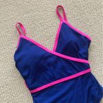 Colorblock Ribbed One Piece High Cut Swimsuit Blue Hot Pink Size Medium Like New Photo 1