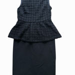 Shoshanna  Sleeveless Peplum Sheath Dress Size 8 Black Wool Blend Raised Pattern Photo 0