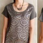 Anthropologie Charcoal Silver Foil Lace Overlay Sweater Top | Size Medium Photo 0