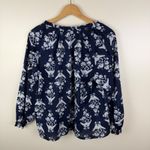 J Crew Floral Peasant Blouse Size XL Navy Feminine Preppy Lightweight Romantic Blue Photo 3
