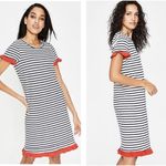 Boden Emily Dress White Striped Ruffle Short Sleeve Knee Length Size 12R Photo 1