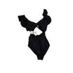 Charmo V Neck Cut Out Ruched Tummy Control Black‎ One Piece Swimsuit Medium Black Photo 1
