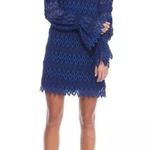 Free People  Simone Blue Crochet Mini Dress With Lace Bell Sleeves Size Small Photo 4