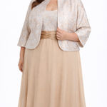 R & M Richards 2000s Champagne Formal Dress & Brocade Jacket 22W Photo 0