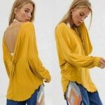 Free People Yellow Shimmy Shake Top Long Sleeve oversized open back Sz M Photo 2