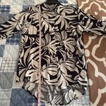 Tribal Long Sleeve Leaf Print roll sleeve cotton linen blouse S NWT black Photo 5