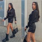 ZARA  Satin Collared Ruched Side Tie Mini Slip Dress Party Cocktail Black Small Photo 1