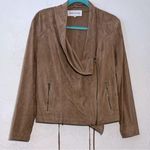 Cupcakes and Cashmere   Moto Zip Jacket Large Faux Suede SZ L Tan Photo 0