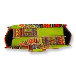 Woven Multicolored Dashiki And Jute Wooden Top Handle Bag Green Photo 3