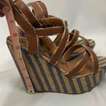 Kelsi Dagger  Stylish Brown Wedge Sandals with Blue and Tan Stripe Soles size 8 Photo 4