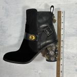 Coach EUC  Moto Bootie Tea Rose Block Heel Black Leather Suede Women's 5 Photo 11