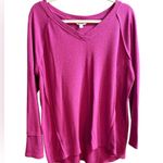 Wildfox  Magenta Pink Waffle Knit V-Neck Long Sleeve Top Cozy Casual Sz L Photo 0