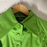 Bebe  Y2K Fitted Button Down Pleated Jewel Button Down Blouse Green Medium Photo 2