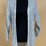 Pink Rose 🛍️ 5/$20  Gray Cream Woven Knit Cardigan Sweater Size XS Photo 0