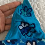 Women small Turquoise embroidered floral bikini halter top and side tie bottom Blue Photo 1