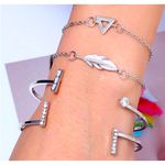 Boutique NEW Silver‎ Bracelet Set Boho Cuff Bangle Feather Triangle Rhinestone Jewelry Photo 0