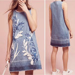 Holding Horses Anthropologie  Denim Leaves Appliqué Mini Shift A-line Dress, XS Photo 1
