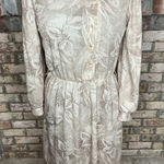 shirt dress jersey knit monochromatic tan brown cream leaf print swing skirt Size 12 Photo 0