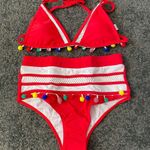 Boutique Red Pom Pom meshed high waisted swimsuits Photo 1