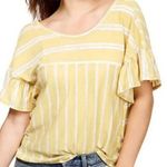 Lucky Brand  yellow ruffle striped burnout top size small Photo 0