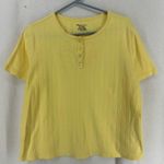 Basic Editions Short Sleeve Flower Embroidered Button Shirt Womens Medium Yellow Photo 0
