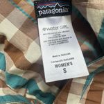 Patagonia  Water Girl Cotton Blend Plaid Dress With Tie Brown White Blue Small Photo 3