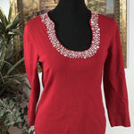 Elegant Red Women's Scoop Neck Sweater pullover long sleeve cable knit stretch M Size M Photo 0