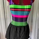 swimsuit one piece striped Vintage 1990s shorts hot pink blue green Size 12 Photo 0