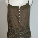 Mudd Women's  Olive Green Embroidered Button Front Tank Top L Photo 0