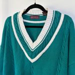 Vintage Teal Cableknit Academia Sweater College Preppy Knit Tennis V Photo 1