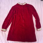 Vintage 60s Red Velvet Medieval Revival Mini Dress with Embroidered Accents Photo 4