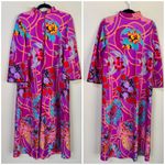 VINTAGE 1970s DAVID BROWN FLORAL ZIP ROBE LOUNGER KAFTAN MUMU DRESS Sz Medium Pink Photo 2