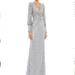 Mac Duggal  Silver Sequin Long Sleeve V Neck Elegant Evening Gown‎ Black Tie 10 Photo 1