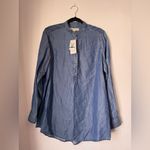 Michael Kors  Blue Button Down Shirt with Mandarin Collar Photo 5