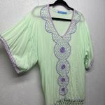 Blue Ginger Embroidered Fringe Tunic Small Boho Beach Coastal Nautical Festival Green Photo 4