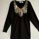 DG2 DIANE GILMAN Black Dolman Sleeve Sequin Peacock Sweater Dress Tunic … Size 14 Photo 0